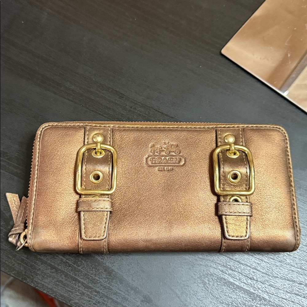 Coach Metallic Bronze Wallet with Gold Accents